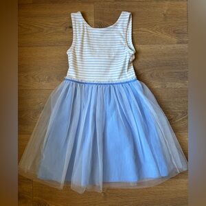 Mini Boden Blue and White tulle Striped Dress girls 9-10 NEW